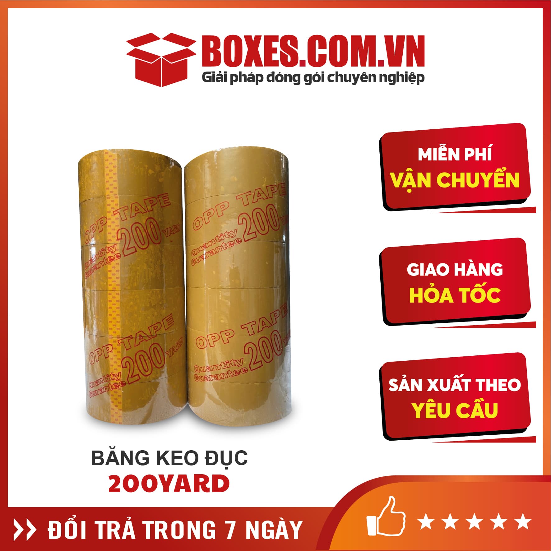 Băng keo ĐỤC 200YARD (Cây 1.6 kg gồm 6 cuộn) – BK4