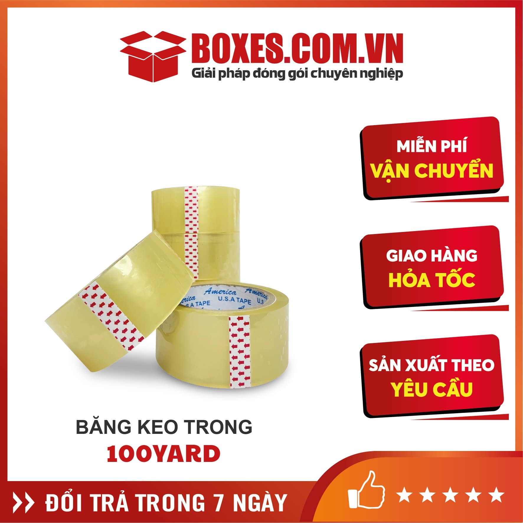 Băng keo Trong 100Yard (Cây 1kg gồm 6 cuộn)  – BK1