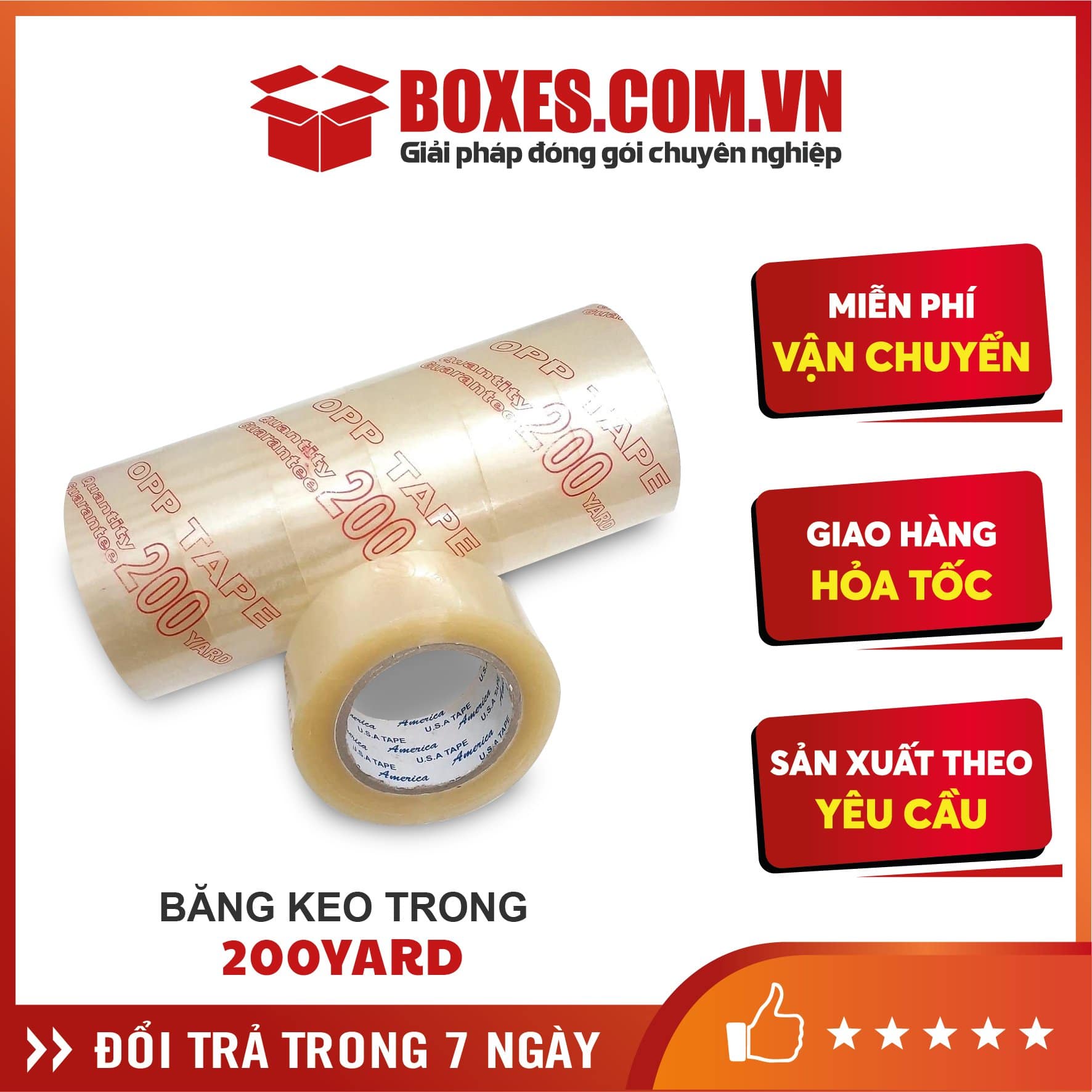 Băng keo TRONG 200YARD (Cây 1.6kg gồm 6 cuộn)  – BK6