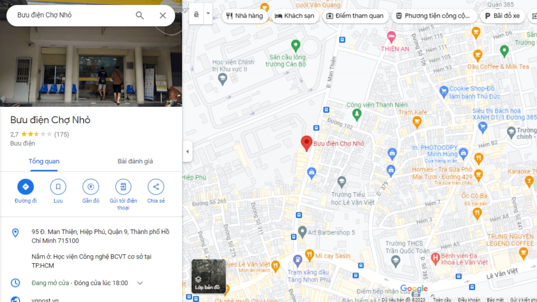 Bản đồ chỉ dẫn địa chỉ bưu điện Chợ Nhỏ