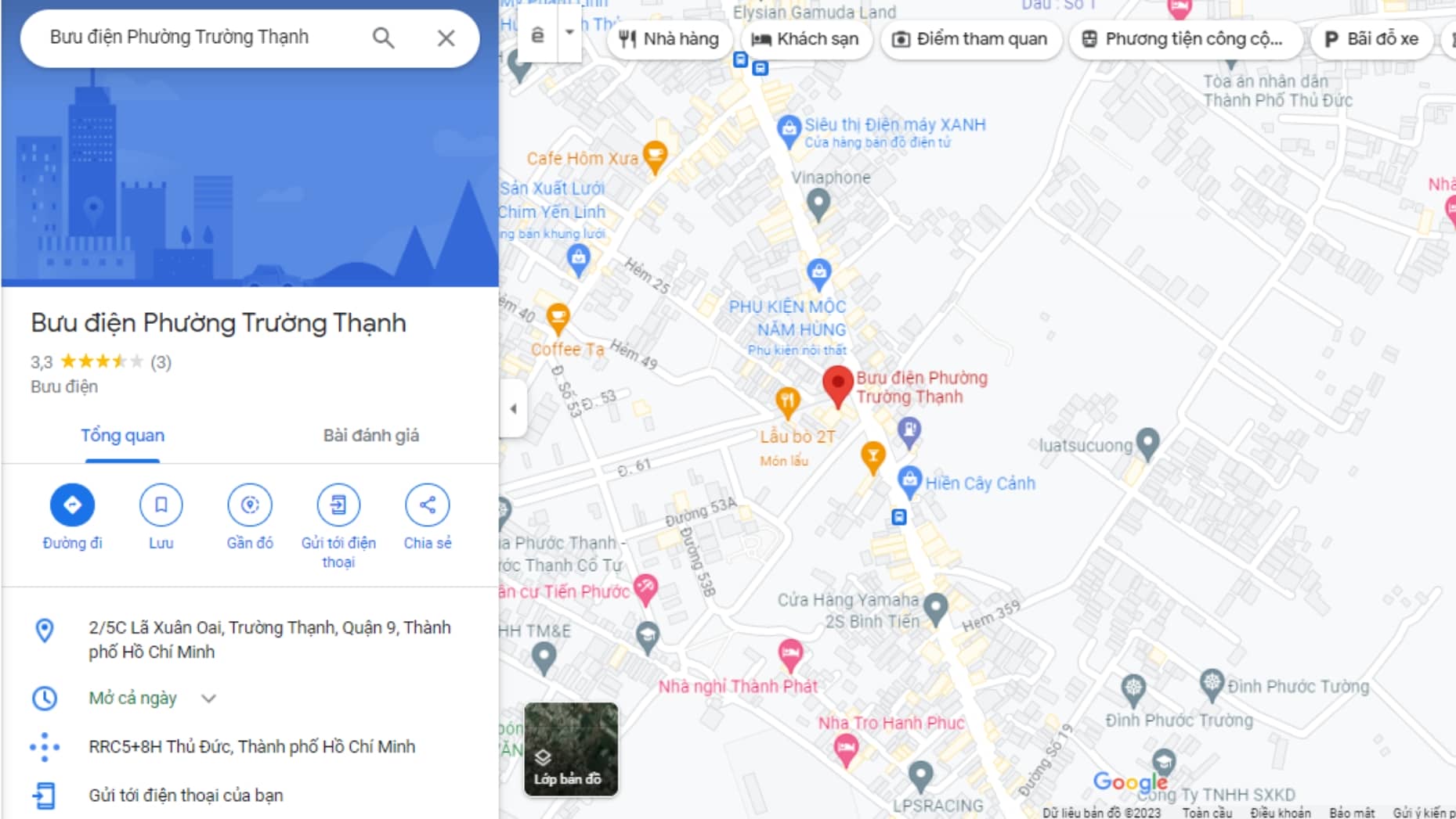 Bản đồ chỉ dẫn địa chỉ bưu điện Trường Thạnh
