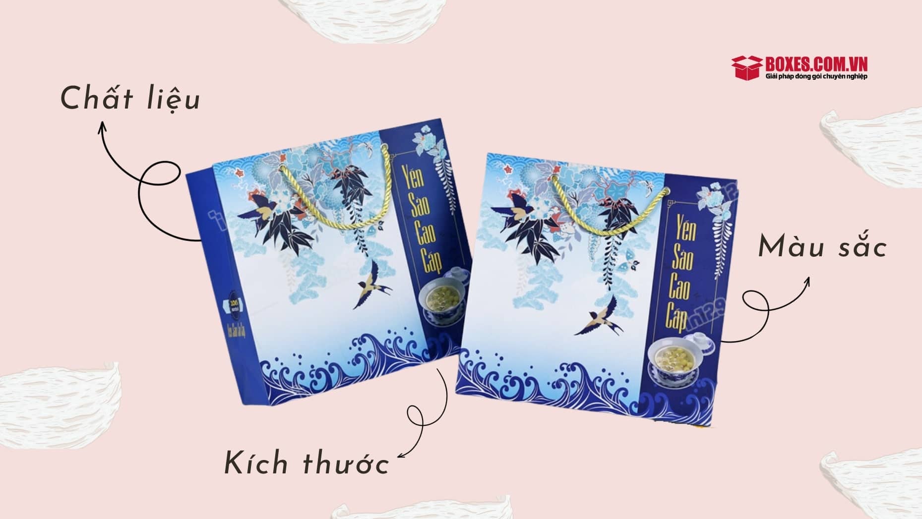Chất liệu, màu sắc, kích thước là yếu tố cấu tạo thành túi giấy đựng yến sào