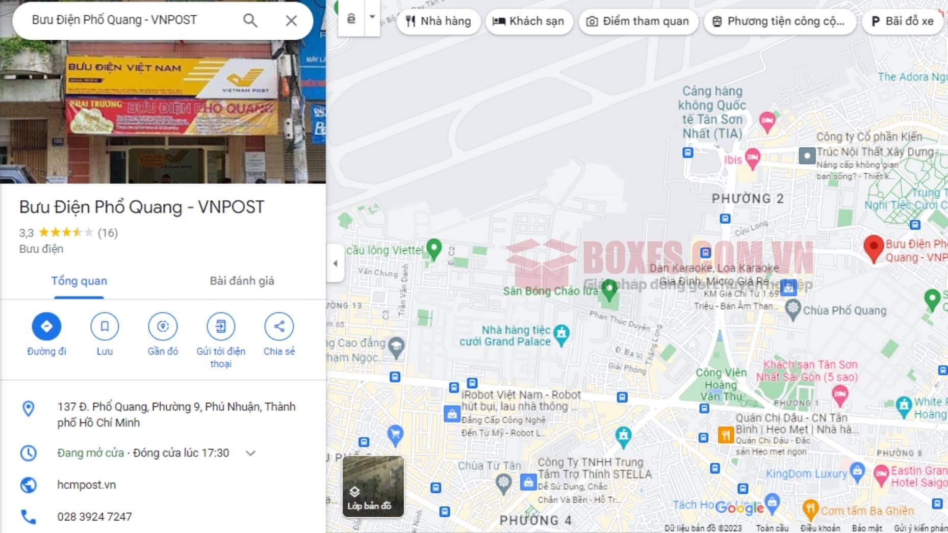 Google maps của bưu điện cấp 3 Phổ Quang