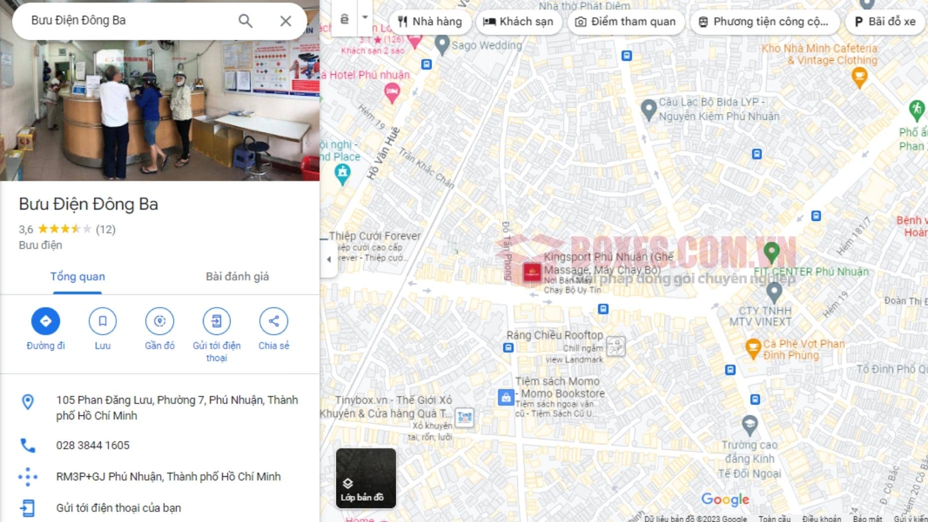 Google maps của bưu điện Đông Ba