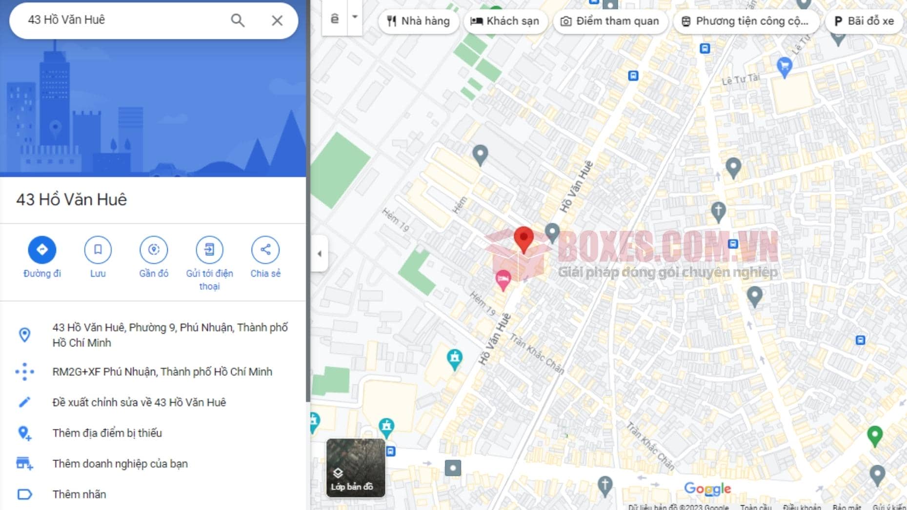 Google maps của bưu điện cấp 3 Hồ Văn Huê