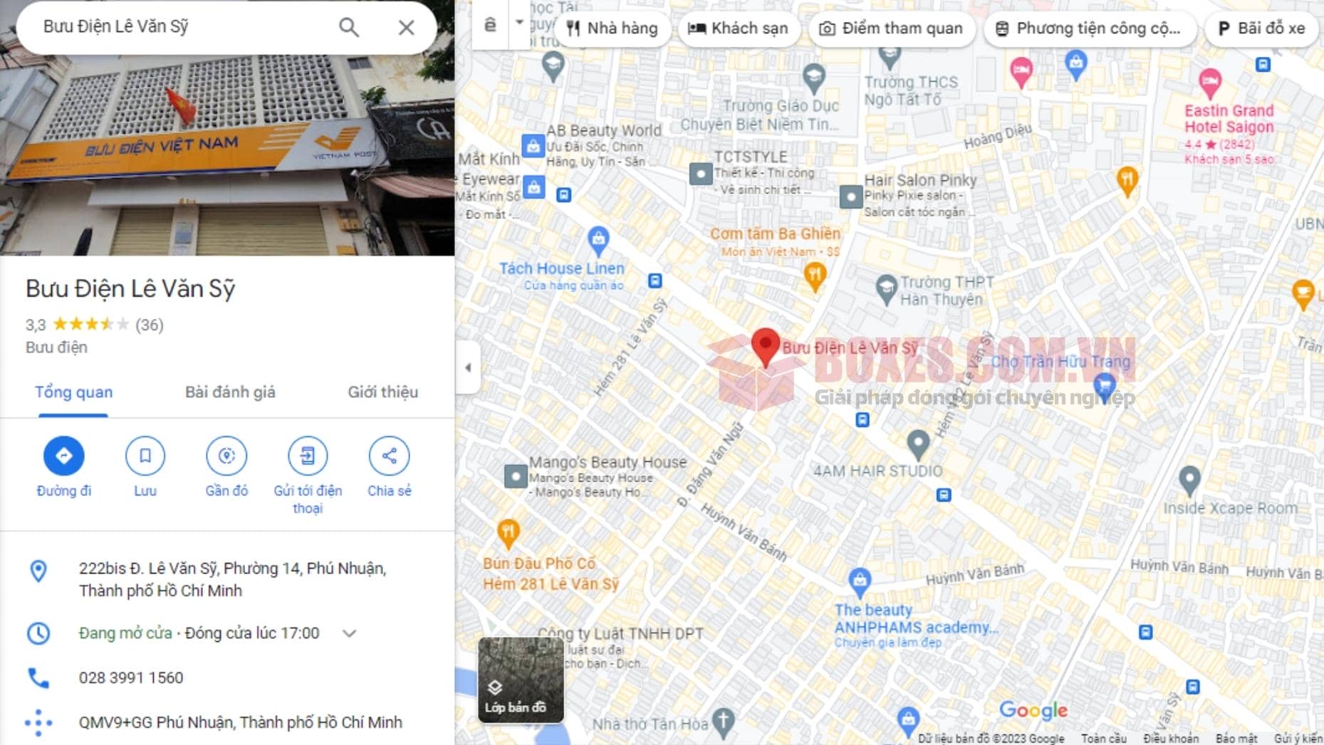 Google maps của bưu điện Lê Văn Sỹ