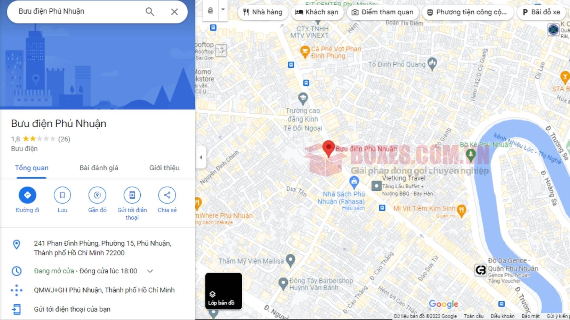 Google maps của bưu điện Phú Nhuận