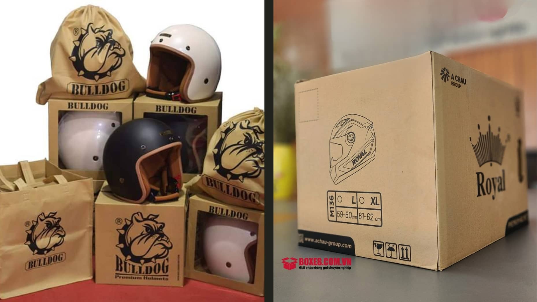 Hộp carton đựng nón bảo hiểm với thiết kế theo yêu cầu
