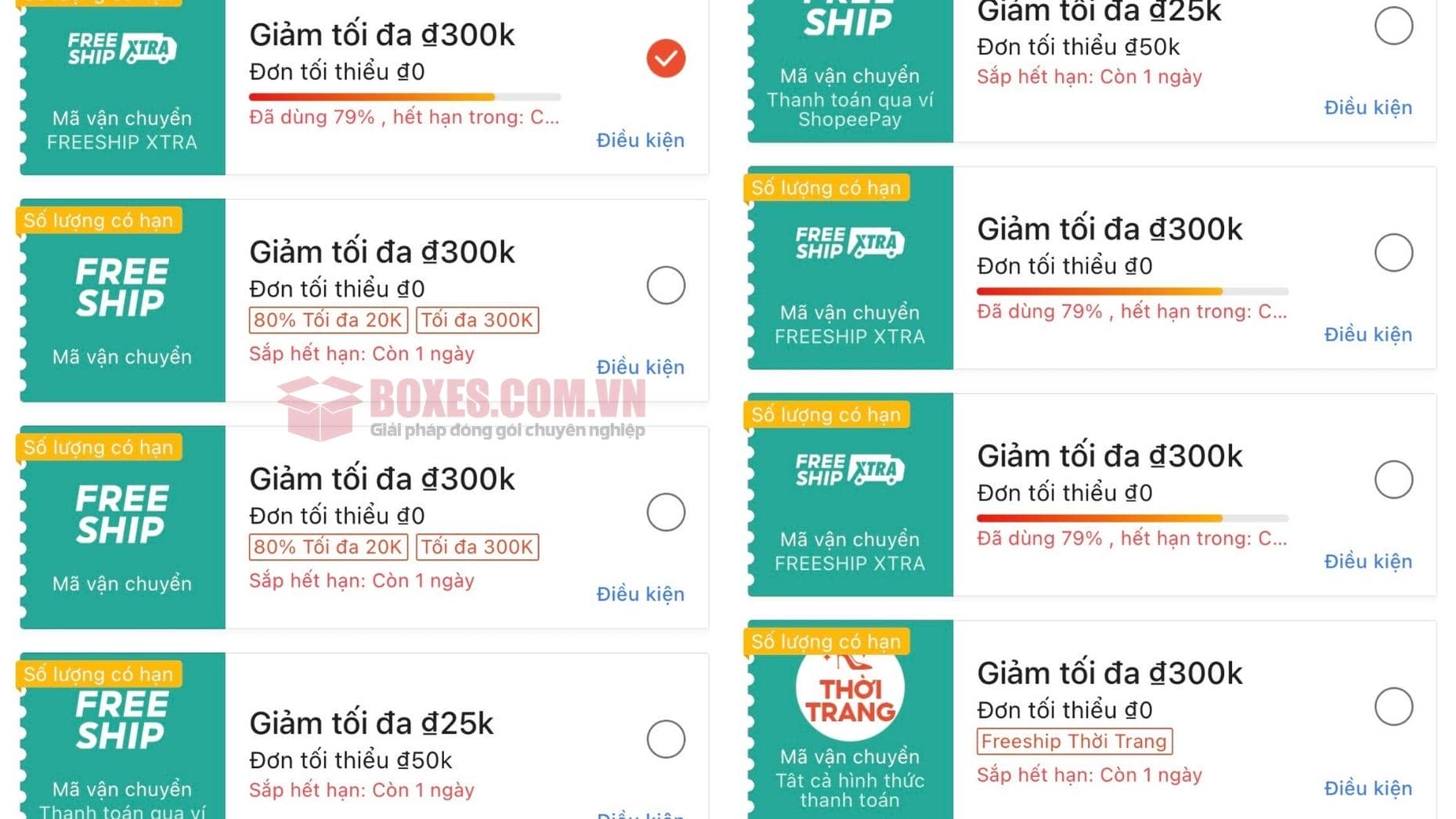 Mã giảm giá phí vận chuyển cho từng loại đơn hàng