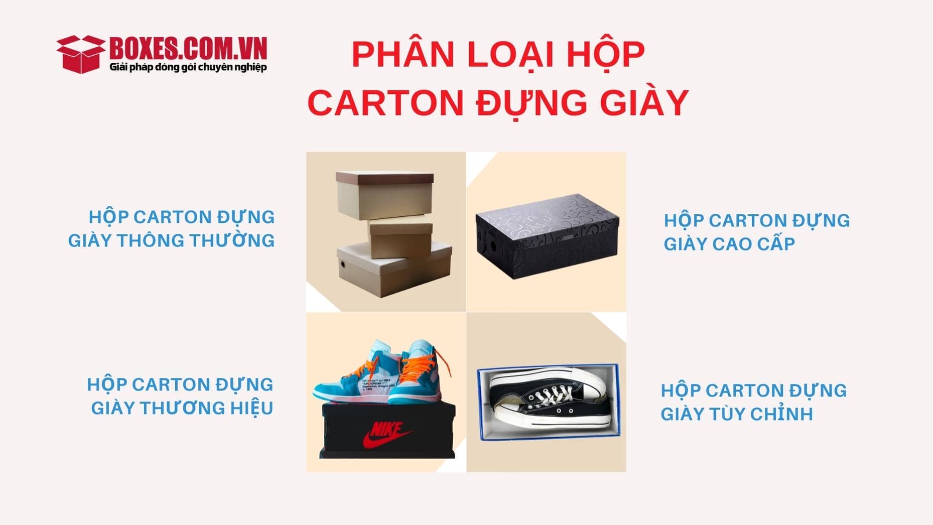 Các loại hộp carton đựng giày được sử dụng phổ biến hiện nay