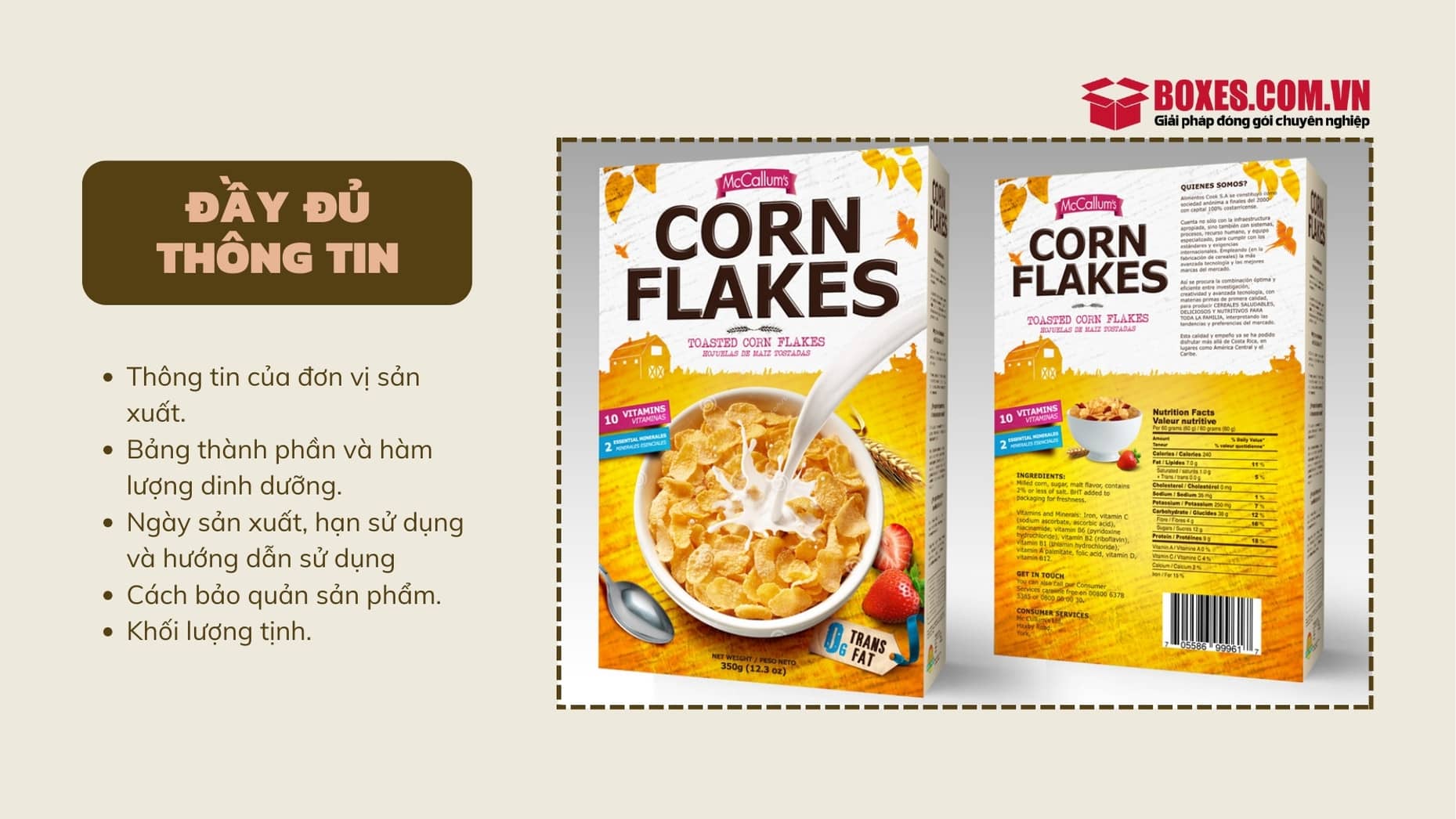 Thông tin cần in trên hộp ngũ cốc