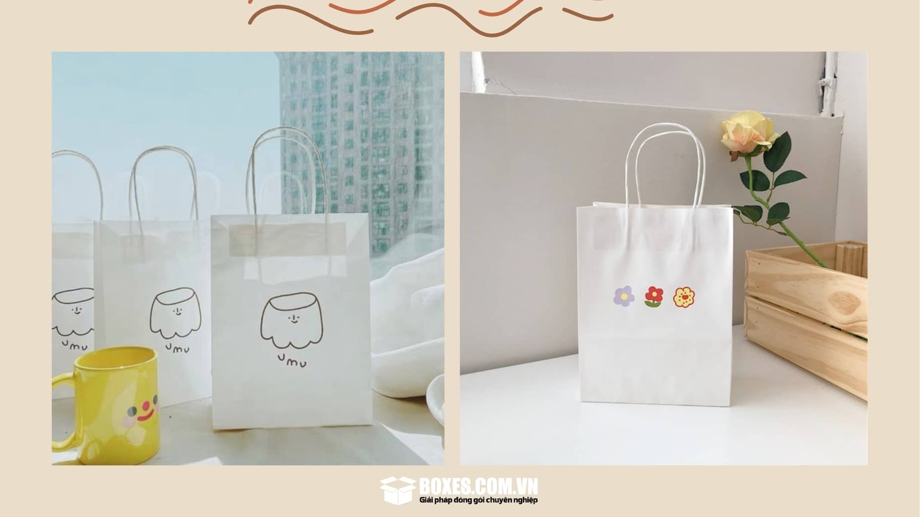 Túi giấy Kraft trắng dễ thương