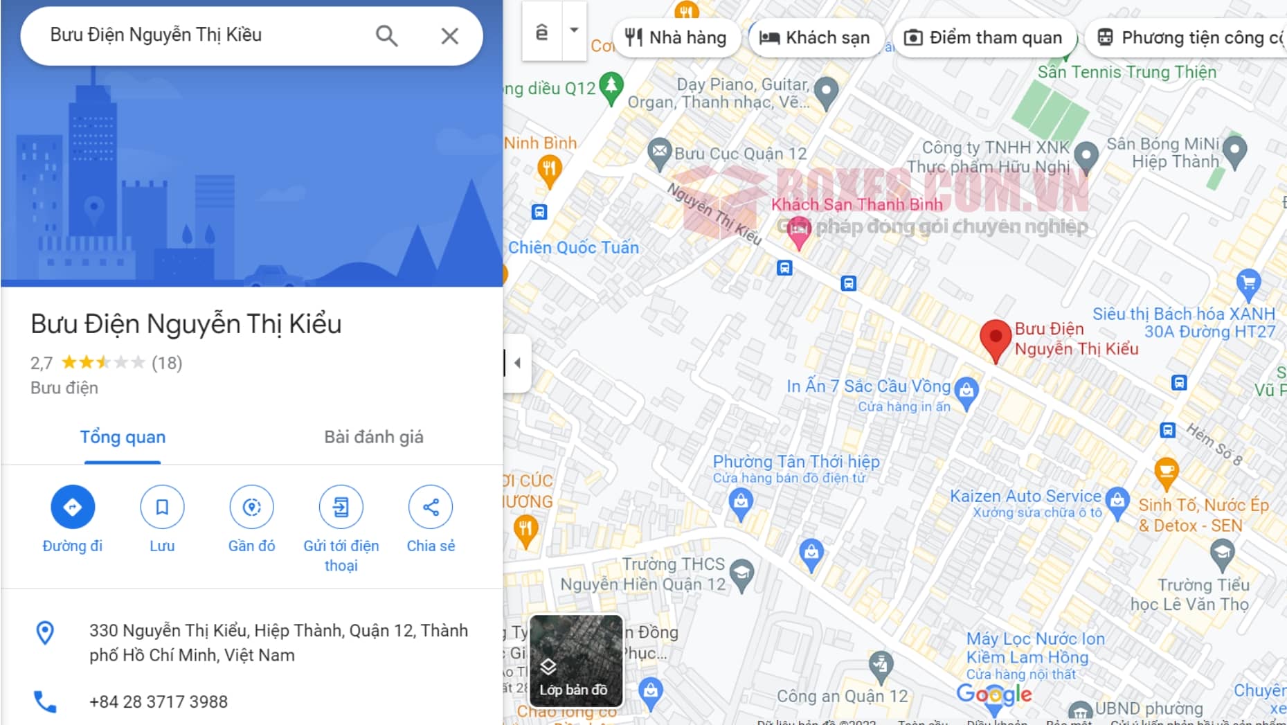 Đánh giá của khách hàng trên google Map về bưu điện Nguyễn Thị Kiều