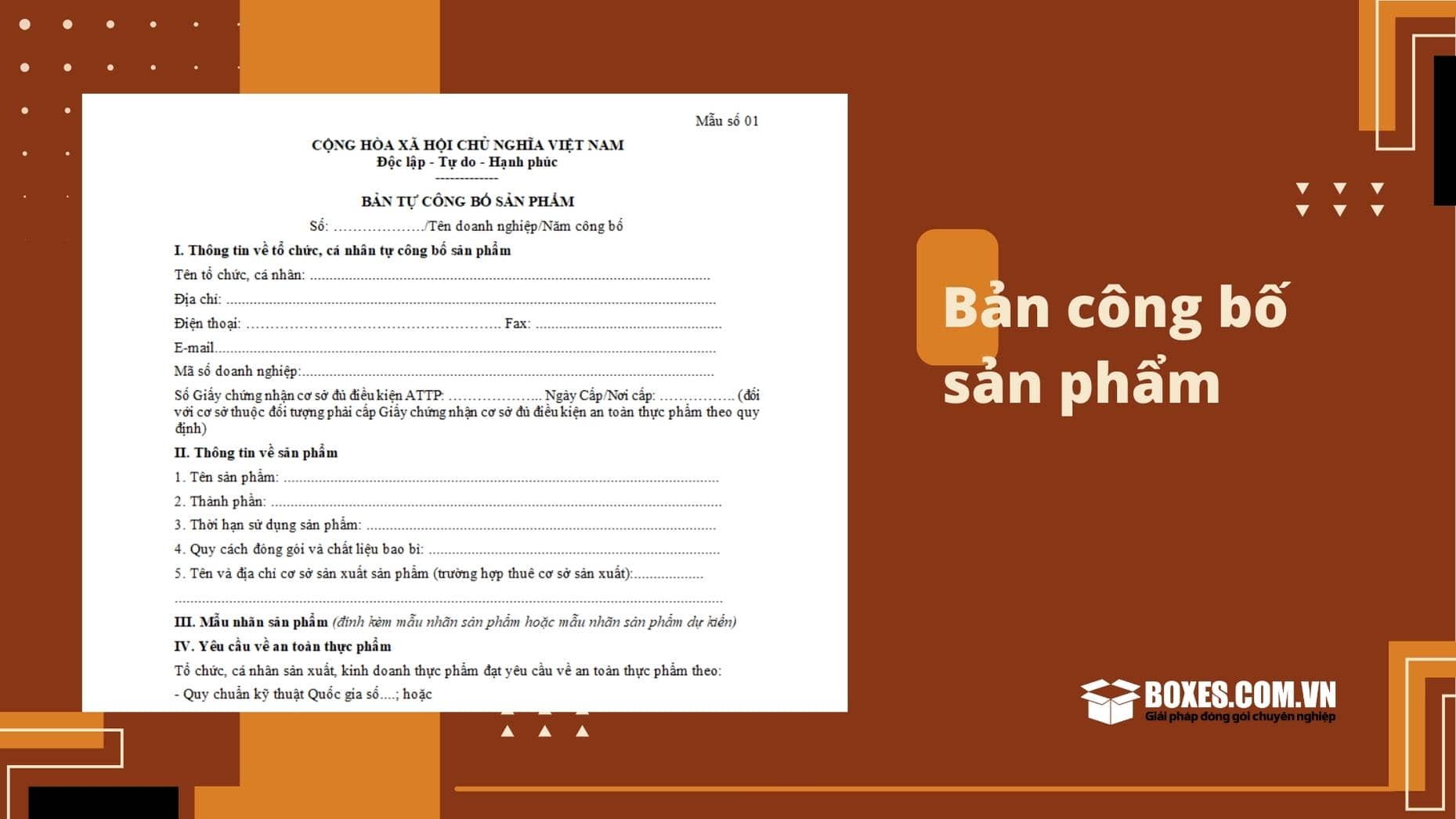 Mẫu đơn công bố sản phẩm