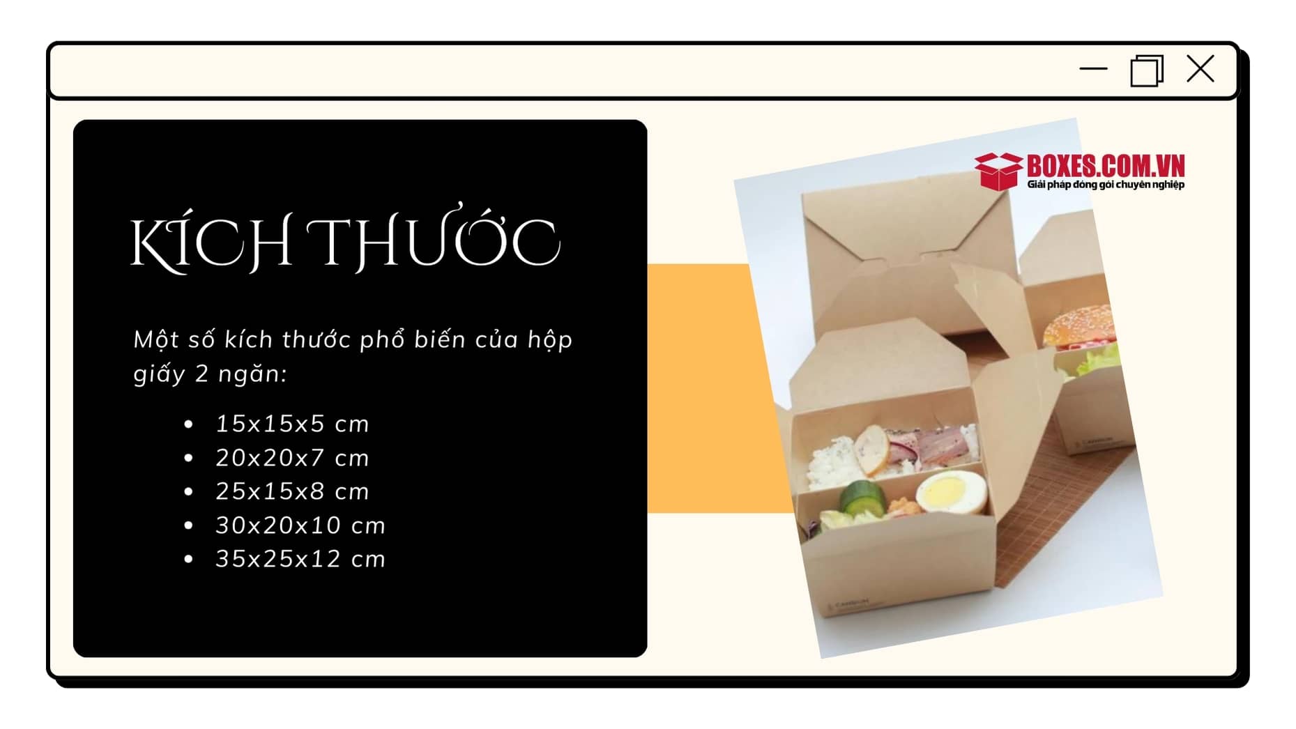 Một số size hộp giấy 2 ngăn phổ biến trên thị trường