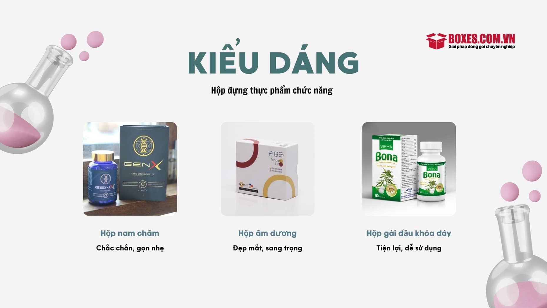 Những kiểu dáng phổ biến của hộp đựng thực phẩm chức năng
