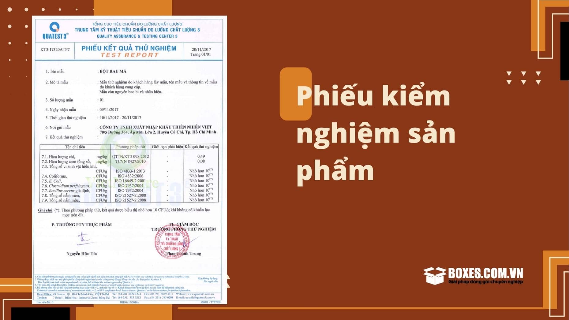Phiếu kết quả kiểm nghiệm sản phẩm