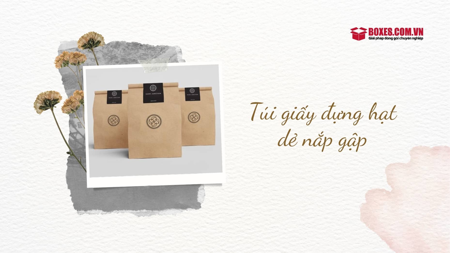 Túi giấy đựng hạt dẻ nắp gập mang phong cách mộc mạc